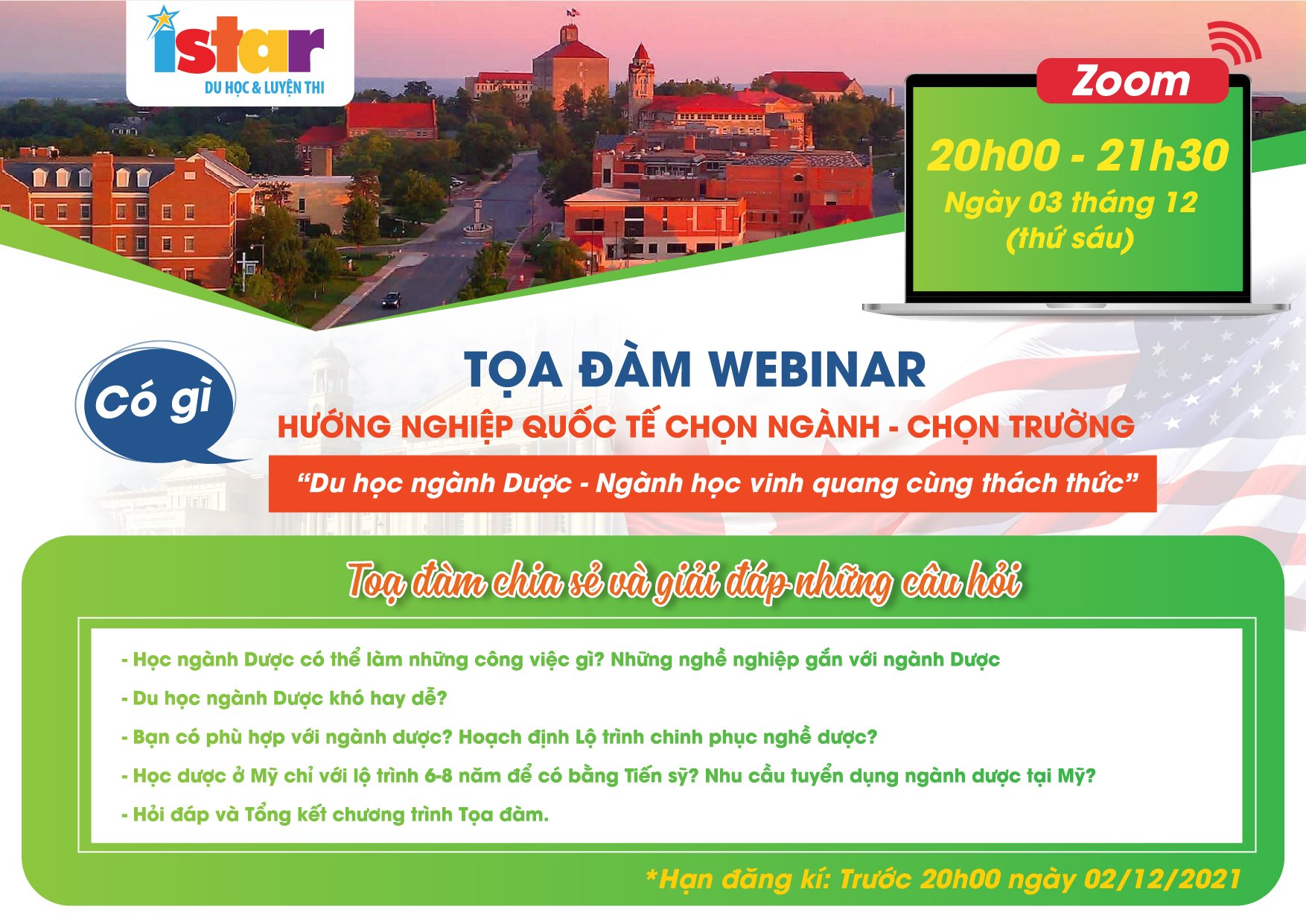 Tọa đàm hướng nghiệp: "Du học quốc tế ngành Dược – ngành học vinh quang cùng thách thức "
